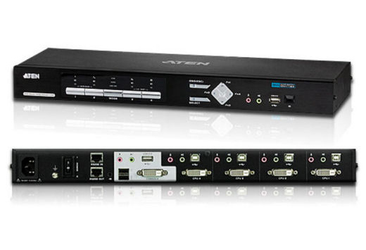 KVM переключатель ATEN VGA/SVGA+KBD+MOUSE, 1> 4 DVI-D блока/порта USB, c KVM-шнурами USB 4х1.8 м CM1164-AT-G CM1164-AT-G