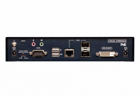 Удлинитель-передатчик ATEN KVM USB DVI-D+AUDIO+RS232, 100м, UTP/10км, SM точка-точка/неогранич, в пределах LAN, 1xUTP/2xОптич,волокна SFP(LC);GbE (TCP/IP;IGMP), 2x(2xDVI-D+USB A-тип+2xMINIJACK+DB9)+USB B-тип,,, PoE, (резерв LAN) KE6922T-AX KE6922T-AX