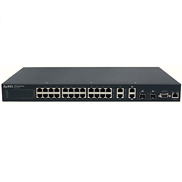 Коммутатор ZYXEL управляемый 24 PoE L2+ Fast Ethernet с 4 портами Gigabit Ethernet из которых 2 совмещены с SFP-слота ES-3124PWR ES-3124PWR