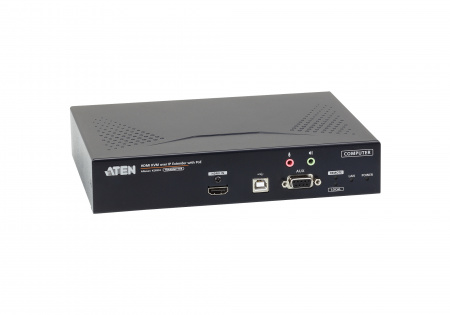 Удлинитель-передатчик ATEN KVM USB HDMI+AUDIO+RS232, 10км при прямом подкл через SFP модуль/неогранич, через switch, 1xUTP Cat5e, 2xHDMI+2xUSB A-тип+USB B-тип+4xMINI JACK+2xDB9+SFP,11xF+M, спец,шнур, PoE, (макс,разр,3840x2160) KE8952T-AX KE8952T-AX