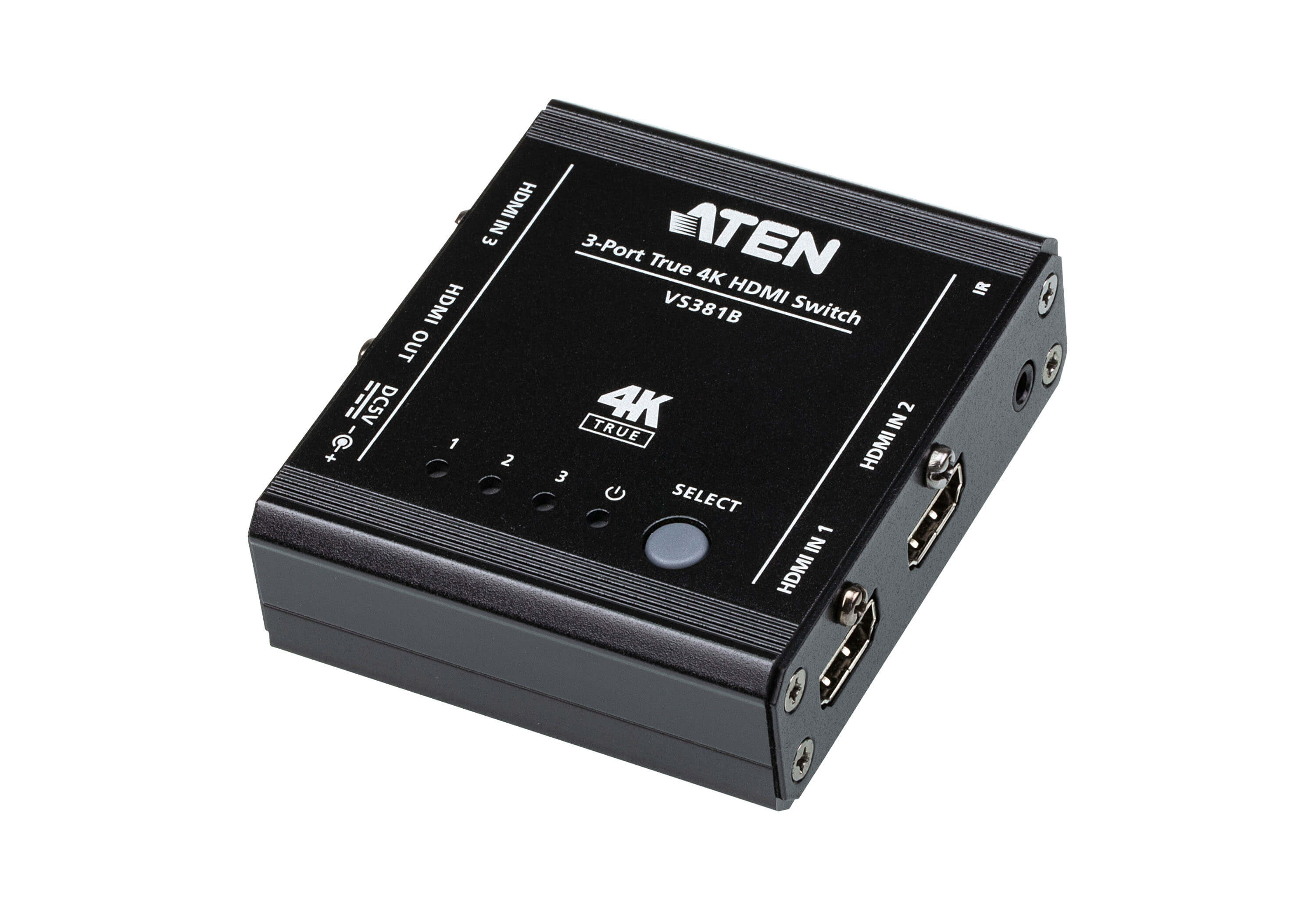 KVM-переключатель ATEN HDMI, 3> 1 /3x1 телевизор/панель/port/монитор/проектор, (макс,разреш, 4096x2160/3840x2160 60 Гц 4:4:4 при исп, кабеля до 5м;max data rate 18 гбит/с;max pixel clock 600 МГц;HDMI 2,0/HDCP 2,2) VS381B-AT VS381B-AT