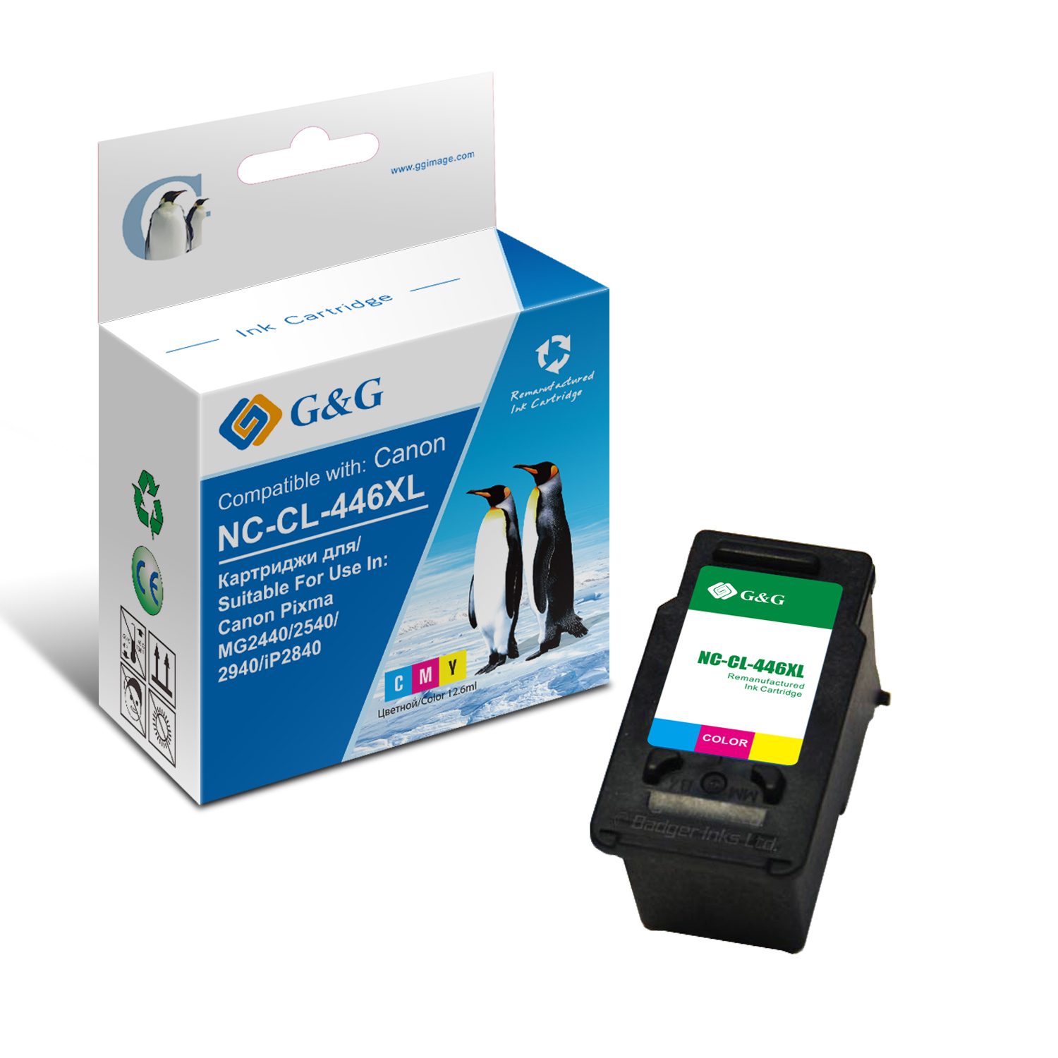 Картридж G&G струйный цветной для Canon Pixma MP2440/2540/2940 IP2840 12.6ml NC-CL-446XL NC-CL-446XL