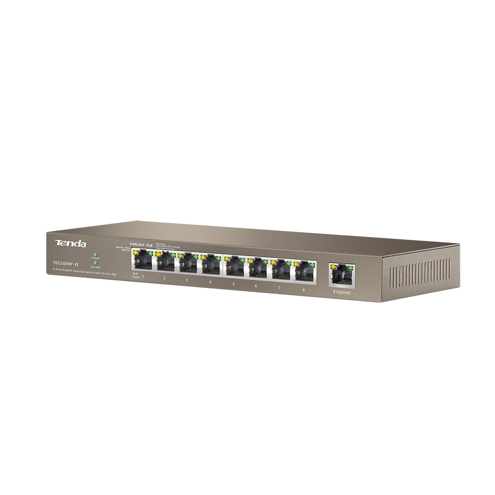 Коммутатор Tenda  9-Port Gigabit Desktop Switch with 8-Port PoE TEG1009P-EI TEG1009P-EI