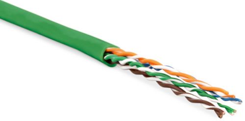 Кабель витая пара Hyperline UUTP4-C5E-P24-IN-LSZH-GN-100 неэкранированная U/UTP, категория 5e, 4 пары (24 AWG), многожильный (patсh), LSZH, зеленый (100 м) UUTP4-C5E-P24-IN-LSZH-GN-100 UUTP4-C5E-P24-IN-LSZH-GN-100