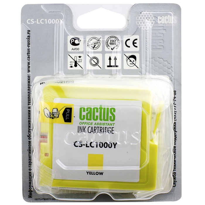 Картридж Cactus струйный CS-LC1000Y желтый для Brother DCP 130C/330С/MFC-240C/5460CN (20мл) CS-LC1000Y CS-LC1000Y