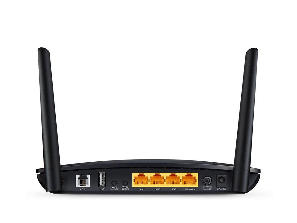Маршрутизатор TP-Link AC750 модем ADSL2+, Annex A, 802.11ac/a/b/g/n, 433ac+300n, 4*RJ45 10/100, 1*USB 2.0, сплиттер ADSL Archer D20 Archer D20