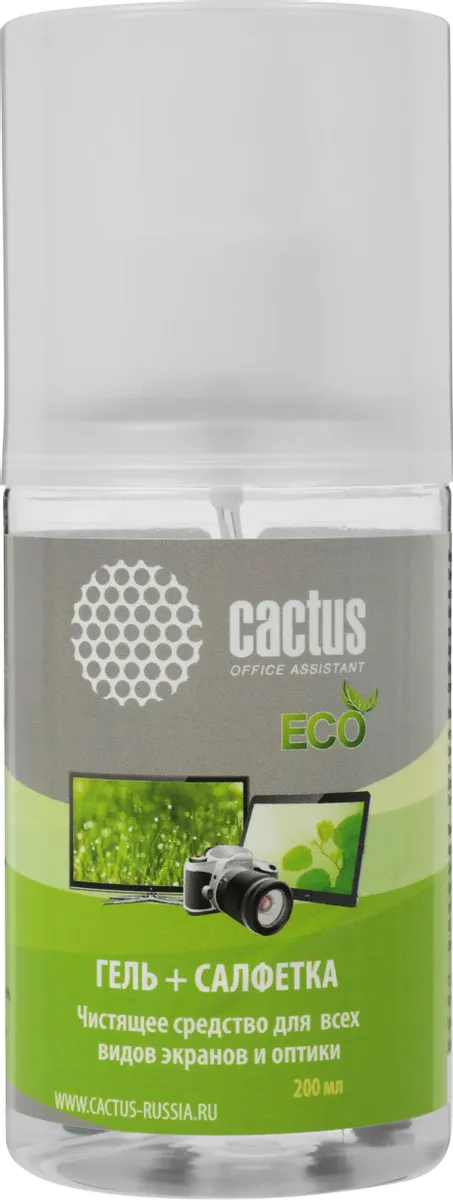 Чистящий набор Cactus салфетка + гель для экранов и оптики 1шт 18x18см 200мл CS-S3004E CS-S3004E