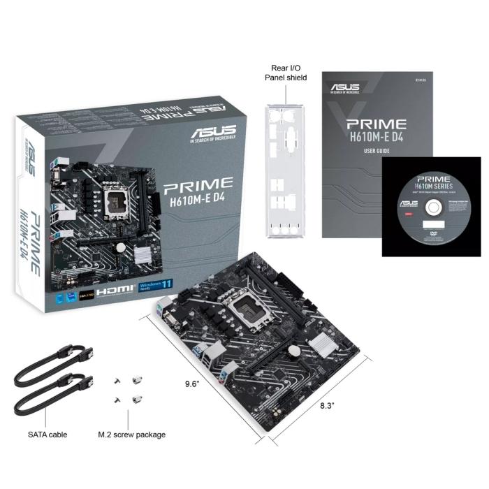 Материнская плата ASUS PRIME H610M-E D4 LGA1700 Intel H610 2xDDR4 mATX GbLAN RAID VGA HDMI DP PRIME H610M-E D4 PRIME H610M-E D4