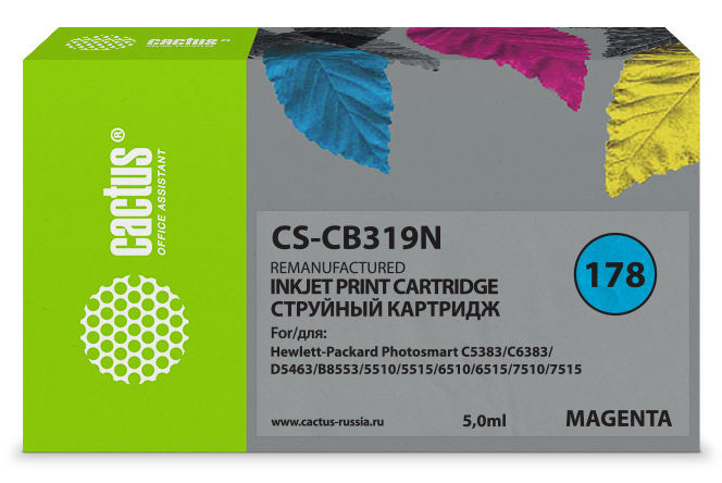 Картридж Cactus струйный CS-CB319N №178 пурпурный для HP PS B8553/C5383/C6383 (6мл) CS-CB319N CS-CB319N