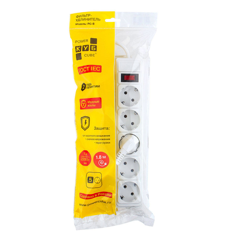 Сетевой фильтр Power Cube PG-B 3m 5 outlets (white) 10A/2.2kW PG-B-3M PG-B-3M