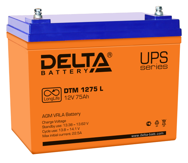 Батарея Delta DTM, UPS-серия 12В, 75 А/ч, 258/166/215 мм DTM 1275 L DTM 1275 L