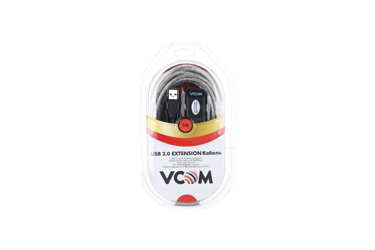 Кабель-адаптер VCOM USB2.0-repeater, удлинительный активный <Am-->Af> 5м (VUS7049-5M) VUS7049-5M
