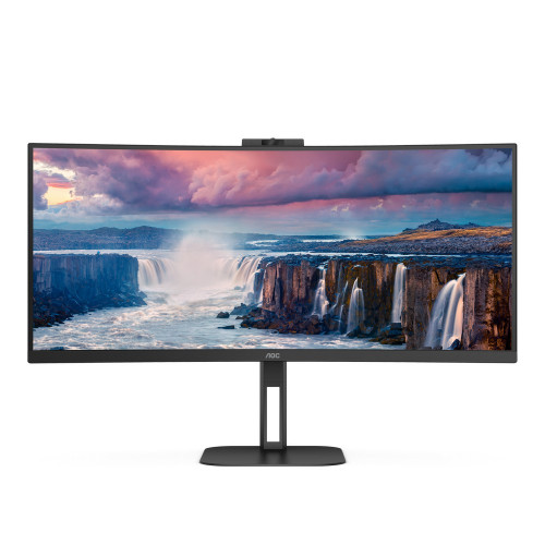 Монитор AOC 34" CU34V5CW Curved 3440x1440 100Гц VA LED 16:9 4(1)ms HDMI DP USB-C/4xUSB3.2 20M:1 3000:1 178/178 300cd WebcamTilt HAS Swivel Speakers 2*5W Black CU34V5CW/BK CU34V5CW/BK