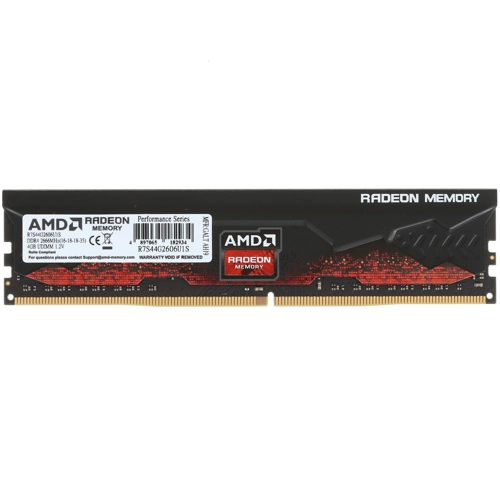Модуль памяти AMD 4GB Radeon™ DDR4 2666 DIMM R7 Performance Series Black Gaming Memory Non-ECC, CL16, 1.2V, Heat Shield, RTL R7S44G2606U1S R7S44G2606U1S