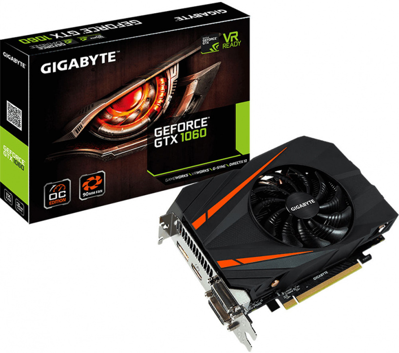 Видеокарта  Gigabyte PCI-E nVidia GeForce GTX 1060 3072Mb 192bit GDDR5 1556/8008 DVIx2/HDMIx1/DPx1/HDCP Ret GV-N1060IXOC-3GD GV-N1060IXOC-3GD