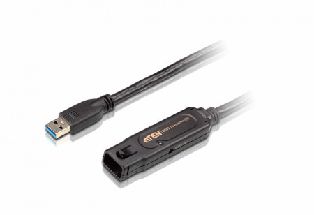 Кабель ATEN USB, A>A/A-A, Male-Female,  4 провода, опрессованный, 10 метр черный, (Б,П, 220> 5V в комплекте;наращиваемый до 5шт;USB 3,1Gen 1;USB3AAEXT10M/JU-CB0611-S1/U330-10M/CAC-1402) UE3310-AT-G UE3310-AT-G