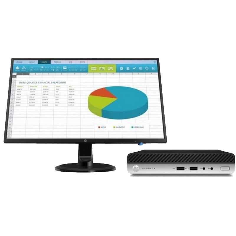 Компьютер HP Bundles 400 DM G5 DM Intel Core i3 9100T(3.1Ghz)/8192Mb/256SSDGb/BT/WiFi/war 1y/DOS + без клавиатуры и мышки +Monitor N246v 23.8in +Quick Release 2T7S1ES 2T7S1ES