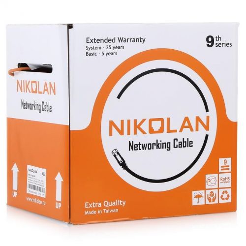 Кабель NIKOLAN U/UTP 4 пары, Кат.5e (Класс D), тест по ISO/IEC, 100МГц, , 24AWG (0,511мм), оранжевый, 305м NKL 9100C-OR NKL 9100C-OR