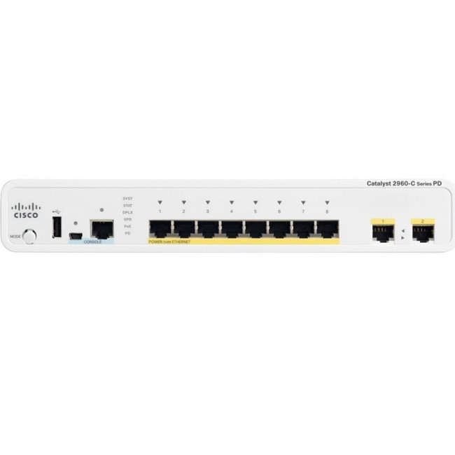 Коммутатор Cisco Catalyst 2960C PD PSE Switch 8 FE PoE 2 x 1G PoE+ LAN Base WS-C2960CPD-8PT-L WS-C2960CPD-8PT-L