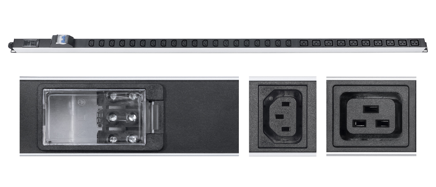 Блок Cabeus розеток для 19" шкафов, вертикальный, 10 розеток IEC 320 C19, 20 розеток IEC 320 C13, 32А, автомат защиты, алюминиевый корпус, клеммная колодка PDU-32-10C19-20C13-B-T PDU-32-10C19-20C13-B-T