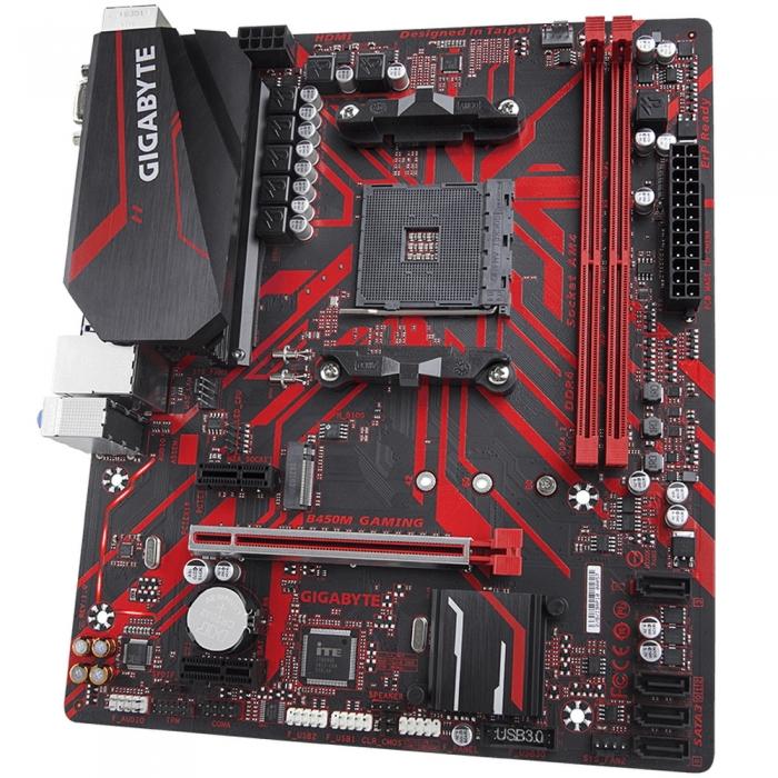 Материнская плата Gigabyte , Socket AM4, AMD B450, 2xDDR4-2933, D-SUB+DVI-D+HDMI, 1xPCI-Ex16, 2xPCI-Ex1, 4xSATA3(RAID 0/1/10), 1xM.2, 8 Ch Audio, GLan, (2+4)xUSB2.0, (4+2)xUSB3.1, 2xPS/2, mATX, RTL B450M GAMING B450M GAMING