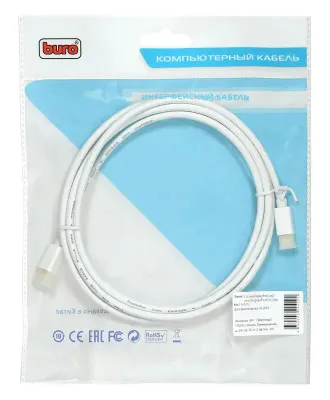 Кабель Buro аудио-видео 1.2v miniDisplayport (m)/miniDisplayport (m) 2м. Позолоченные контакты белый BHP MDPP-2 BHP MDPP-2
