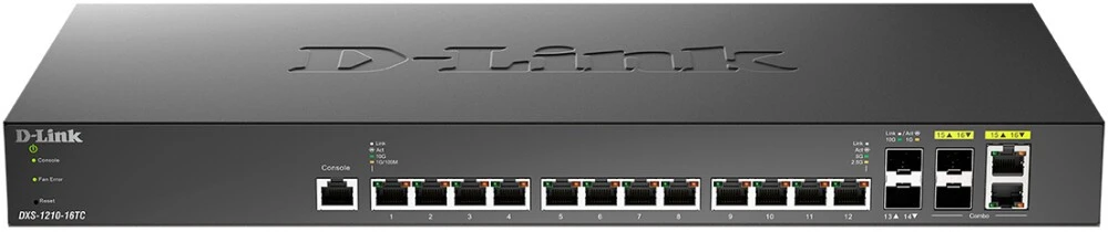 Коммутатор D-Link Настраиваемый L2+ с 12 портами 10GBase-T, 2 портами 10GBase-X SFP+ и 2 комбо-портами 10GBase-T/SFP+ DXS-1210-16TC/B1A DXS-1210-16TC/B1A