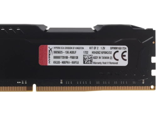 Модуль памяти Kingston HyperX FURY Black DDR4 DIMM 32GB Kit 2x16Gb  PC4-21300, 2666MHz, CL16 HX426C16FBK2/32 HX426C16FBK2/32