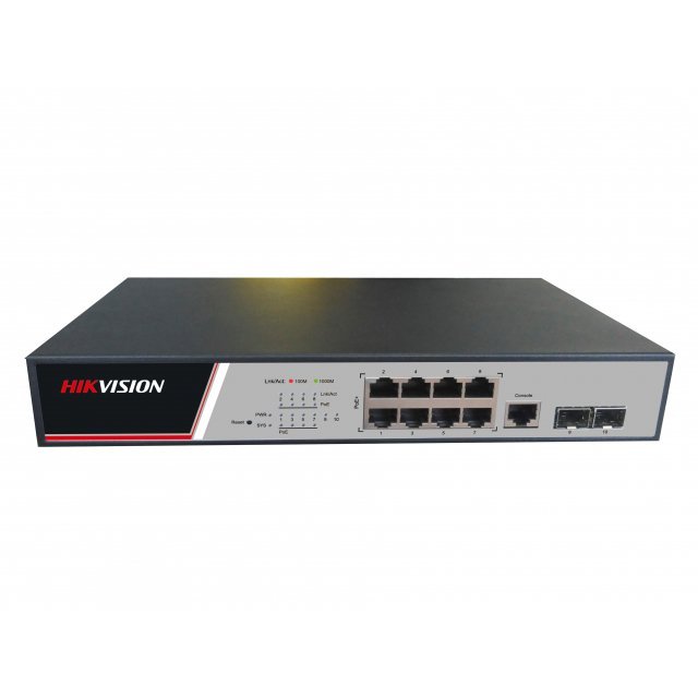 PoE коммутатор Hikvision DS-3E2510P L2, управляемый, 8 RJ45 1000M 2 1000M SFP порта; 802.3af/a;t бюджет PoE 125Вт; VLAN, RSTP, IGMP, QoS, ERPS DS-3E2510P DS-3E2510P