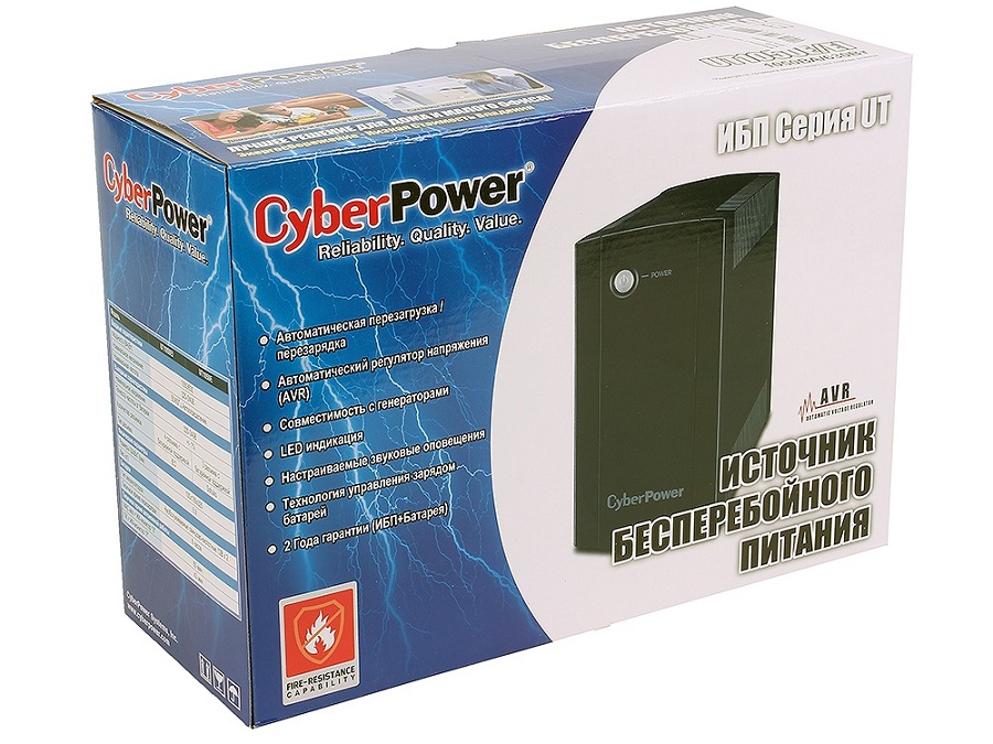 Источник бесперебойного питания CyberPower 1PE-С000504-00G линейно интерактивный 1050VA/630W RJ11/45 (4 IEC) UT1050EI UT1050EI
