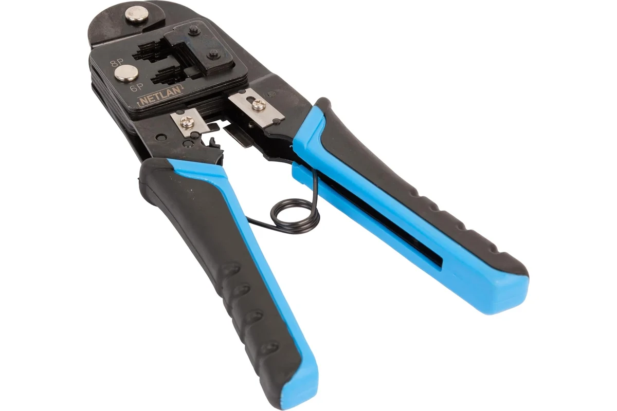 Инструмент NETLAN обжимной профессиональный, 2 гнезда, торцевой, с возвратной пружиной, совместим с коннекторами: RJ45/8P8C, RJ12/6P6C, RJ11/6P4C EC-CI-286 EC-CI-286