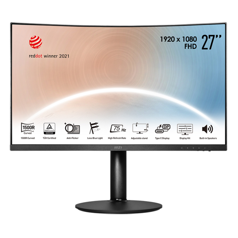 Монитор MSI Modern MD271CP 27" 16:9 FHD(1920x1080)VA Curve 1500R,5ms(GTG),3000:1,100M:1,250nit,178/178,1xHDMI 1.4,USB-C,Tilt,Swivel,Height,VESA,75Hz,1y w-ty 9S6-3PA6AH-020 9S6-3PA6AH-020