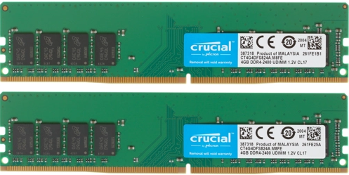 Модуль памяти Crucial 8GB Kit (4GBx2) DDR4 2400 MT/s (PC4-19200) CL17 SR x8 Unbuffered DIMM 288pin CT2K4G4DFS824A CT2K4G4DFS824A