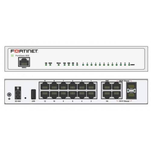 Межсетевой экран Fortinet FortiGate-80E 14 x GE RJ45 ports (including 1 x DMZ port, 1 x Mgmt port, 1 x HA port, 12 x switch ports), 2 x Shared Media pairs (Including 2 x GE RJ45 ports, 2 x SFP slots). Max managed FortiAPs (Total/Tunnel) 32/16 FG-80E FG-80E