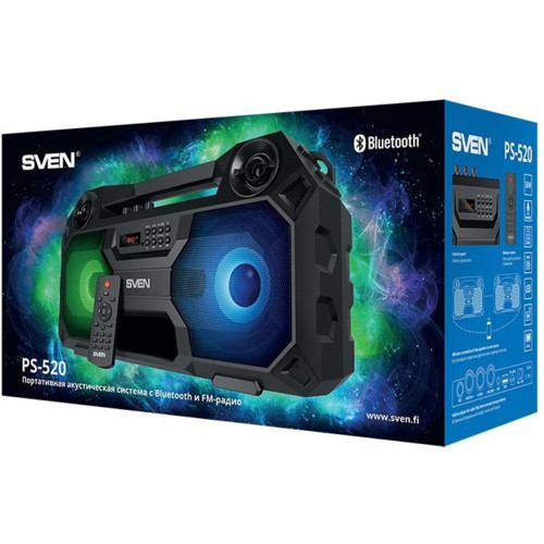 Акустическая система Sven PS-520, черный,  2.0, мощность 2x18 Вт (RMS), TWS, Bluetooth, FM, USB, microSD, LED-дисплей, ПДУ, встроенный аккумулятор SV-019099 SV-019099