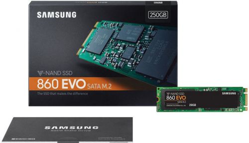 Твердотельный накопитель Samsung SSD 250GB 860 EVO, 3D V-NAND MLC, MJX, M.2 SATA 6Gb/s, R550/W520, IOPs 97000 MZ-N6E250BW MZ-N6E250BW