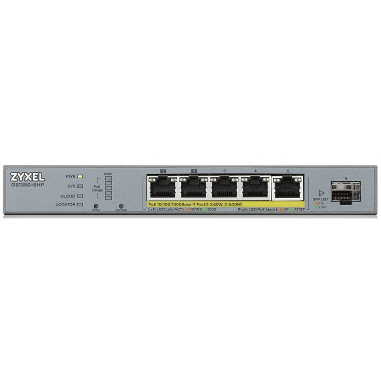 Коммутатор Zyxel GS1350-6HP L2 PoE + switch for GS1350-6HP IP cameras, 4xGE PoE +, 1xGE PoE++ (802.3bt), 1xSFP, PoE budget 60 W, power transmission distanc GS1350-6HP-EU0101F GS1350-6HP-EU0101F #4