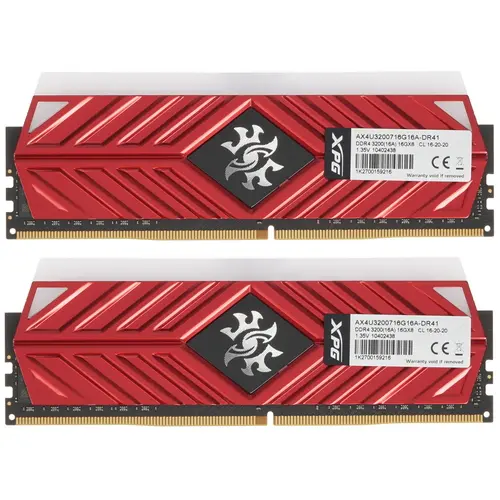 Модуль памяти ADATA 32GB DDR4 3200 DIMM XPG SPECTRIX D41 RGB Red Gaming Memory Non-ECC, CL16, 1.35V, 2048x8, Kit (2x16GB), RTL AX4U3200716G16A-DR41 AX4U3200716G16A-DR41