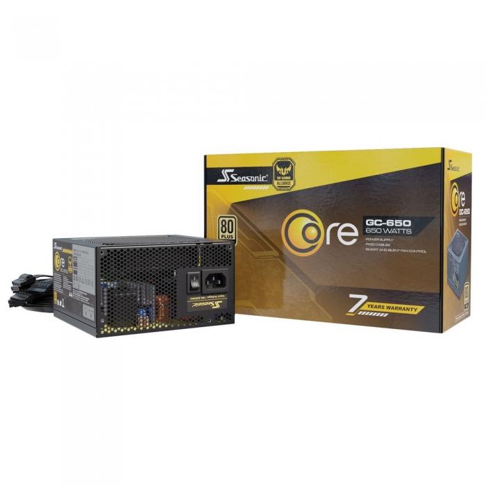 Блок питания Seasonic CORE GC-650 Gold APFC 0.99; не модульный МВ(20+4), 1xCPU(4+4),4xPCI-E(6+2),6xSATA,3xMolex;Fan 120мм, S2FC ;КПД>87%;100-240В,50-60Гц;Защиты OPP/OVP/UVP/ OCP/OTP/SCP;EnergyStar,RoHS; MTBF>100000ч, RTL SSR-650LC SSR-650LC
