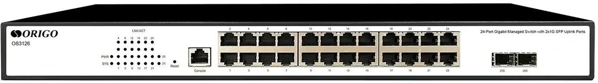 Коммутатор ORIGO L2, 24x1000Base-T, 2x1000Base-X SFP, RJ45 Console, 19'' w/brackets  OS3126/A1A OS3126/A1A
