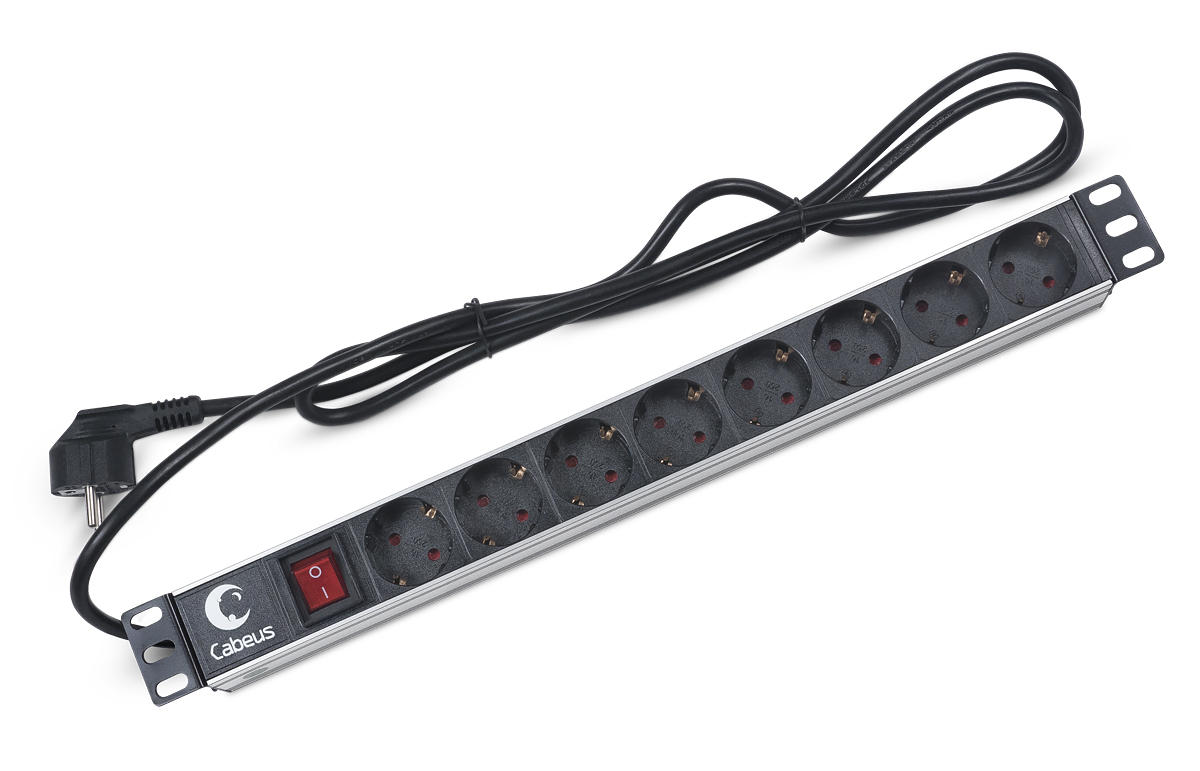 Блок евророзеток для 19" шкафов Cabeus PDU-8P-2EU , горизонтальный, шнур 2м PDU-8P-2EU