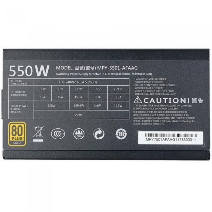 Блок питания Cooler Master MasterWatt V550 Gold 550W A/EU Cable RTL MPY-5501-AFAAGV-EU MPY-5501-AFAAGV-EU