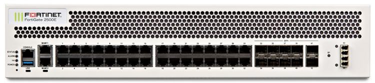 Межсетевой экран Fortinet FortiGate-2500E 10 x 10GE SFP+ slots, 2 x 10GE bypass SFP+ (LC Adapter), 34 x GE RJ45 ports (including 32 x ports, 2 x management/HA ports), SPU NP6 and CP9 hardware accelerated, 480GB SSD onboard storage FG-2500E FG-2500E