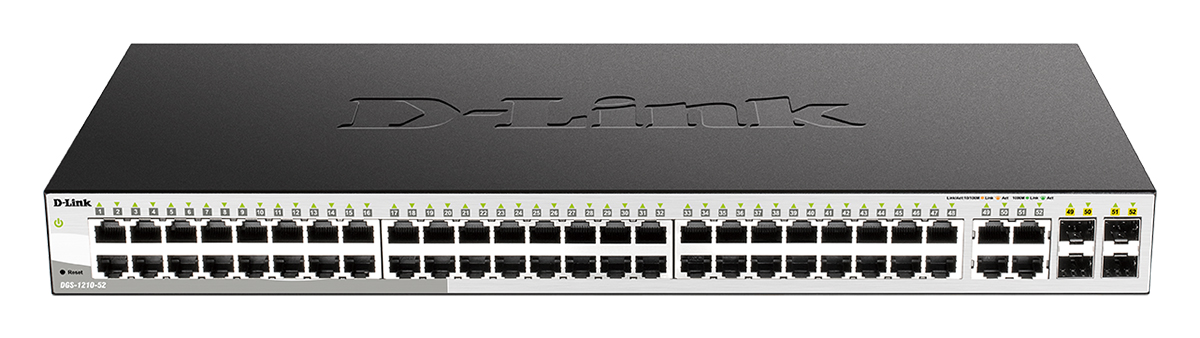 Коммутатор D-Link L2 Smart Switch with 48 10/100/1000Base-T ports and 4 1000Base-T/SFP combo-ports DGS-1210-52/F2A DGS-1210-52/F2A