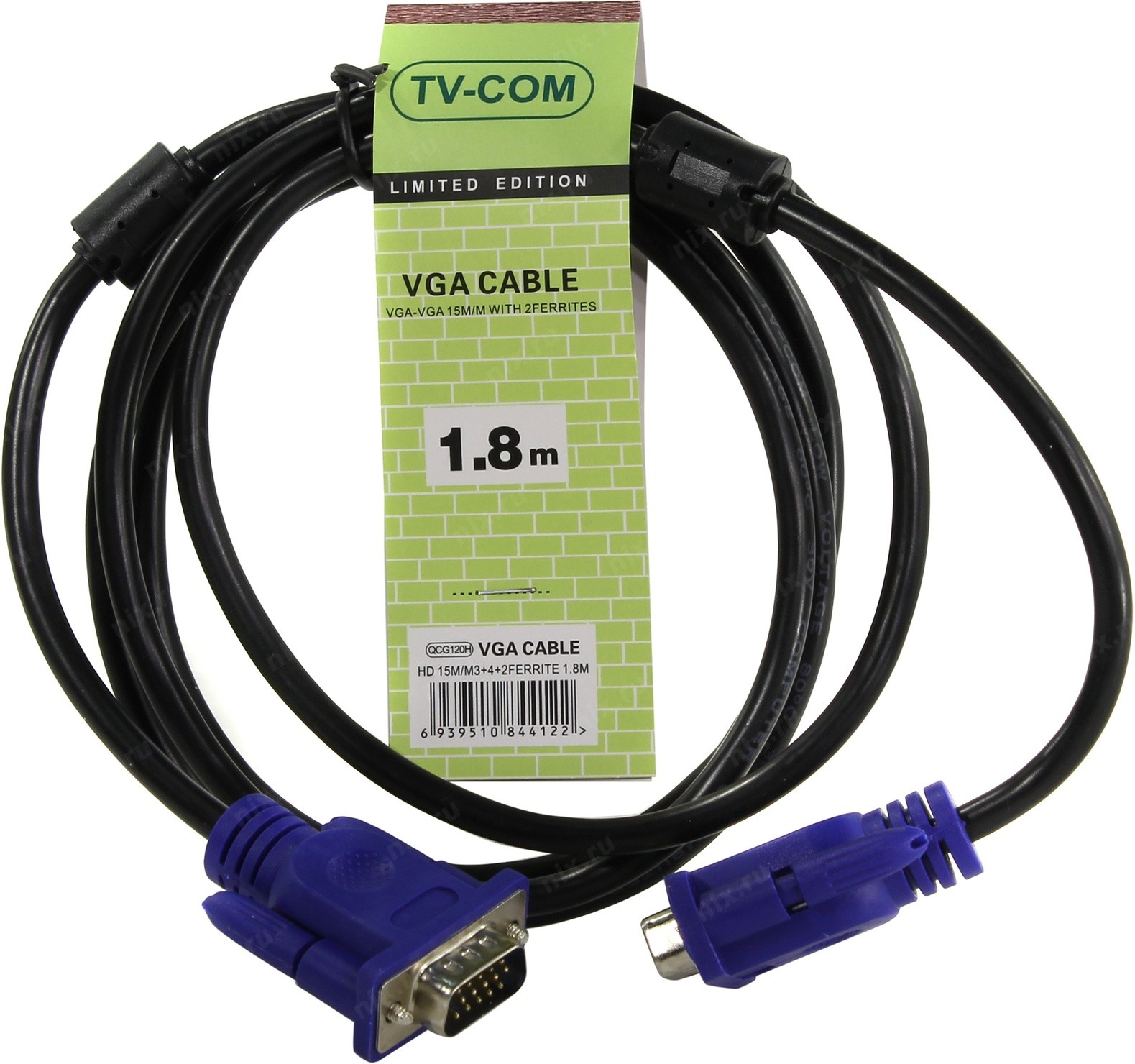 Кабель VCOM VGA(15M) - VGA(15M) ферритовый фильтр, 1.8 м, черный QCG120H-1.8M QCG120H-1.8M
