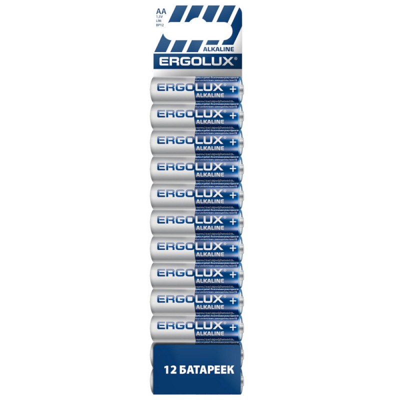 Батарея Ergolux LR6 Alkaline BP-12 (LR6 BP-12, батарейка,1.5В) (12 шт. в уп-ке) 11749 11749