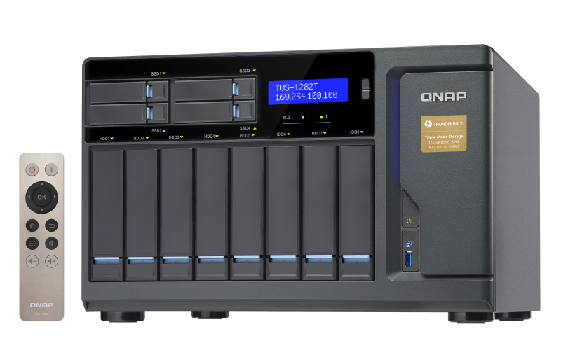 Сетевой RAID-накопитель QNAP 12 отсеков для HDD, два порта Thunderbolt 2. 4-хъядерный Intel Core i7-6700 3,4 ГГц, 64 ГБ DDR4 RAM. TVS-1282T-i7-64G TVS-1282T-i7-64G