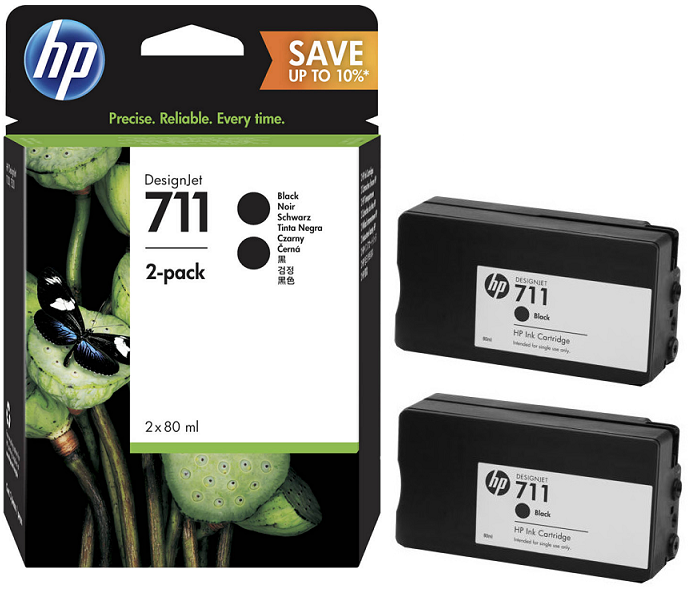 Картридж HP 711 черный 2-Pack DJ T120/T520, 80 мл, (CZ133A *2 шт.) P2V31A P2V31A