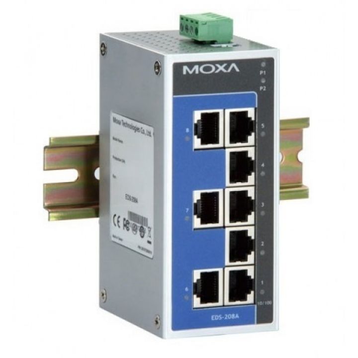 Коммутатор MOXA Промышленный 8-портовый неуправляемый 10/100 BaseTX, в металлическом корпусе, резервируемое питание, -10...+60C EDS-208A EDS-208A
