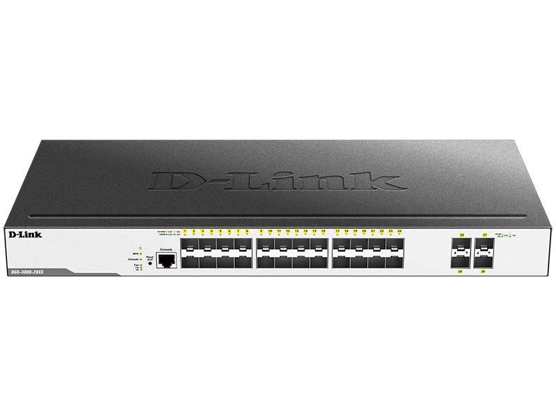 Коммутатор D-Link L2 Managed Switch with 24 1000Base-X SFP ports and 4 10GBase-X SFP+ ports DGS-3000-28XS/B1A DGS-3000-28XS/B1A